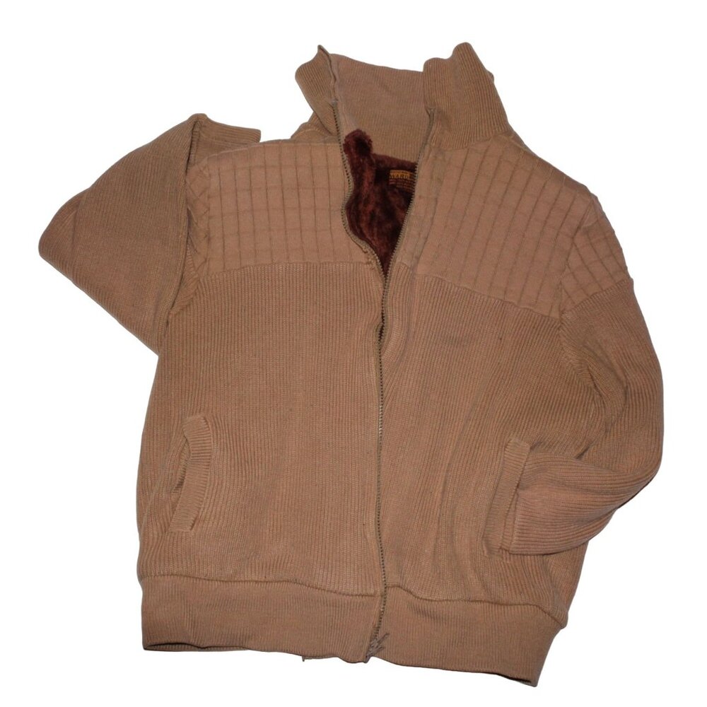 Vintage Montgomery Ward Large Faux Fur Lined Brown Ribbed Knit Sweater Full Zip - Picture 4 of 10
